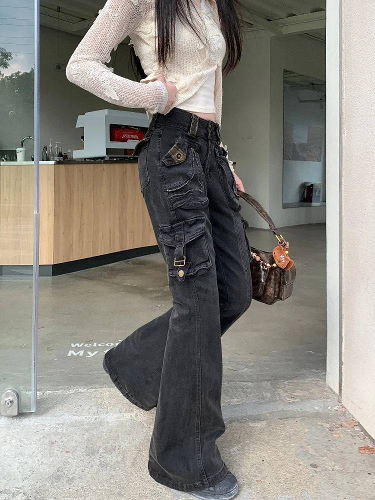 Modern wearing the black Classic High-Waist Denim Jeans