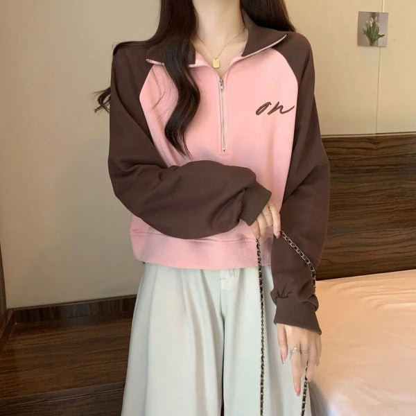 Chill Fit Lockeres Retro-Sweatshirt mit Reißverschluss und langen Ärmeln