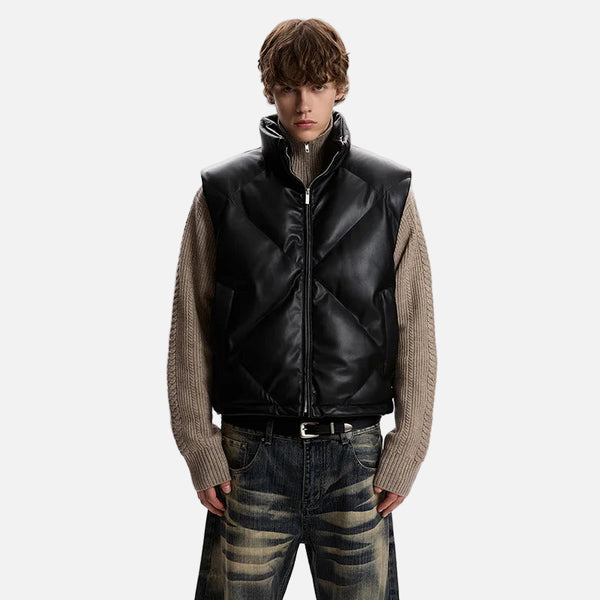 High-Quality Solid Color PU Leather Padded Vest