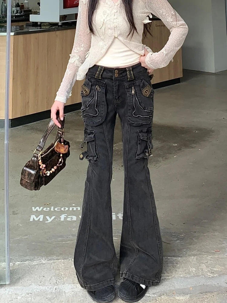 Modern wearing the black Classic High-Waist Denim Jeans
