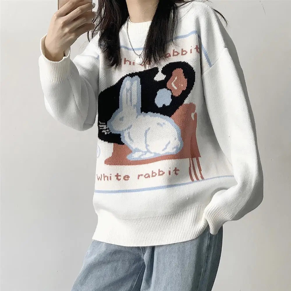 Sweet Retro Jacquard Knitted Rabbit Sweater – DAXUEN