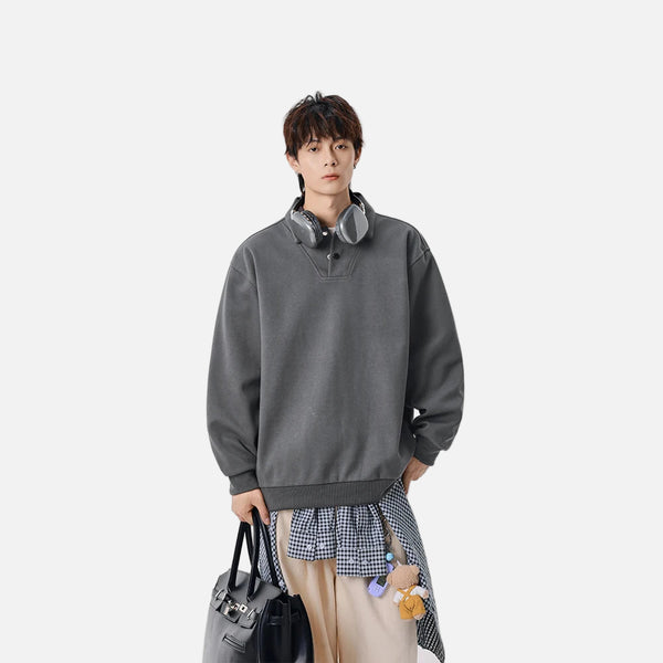 Classic Casual Long Sleeve Polo Sweatshirt