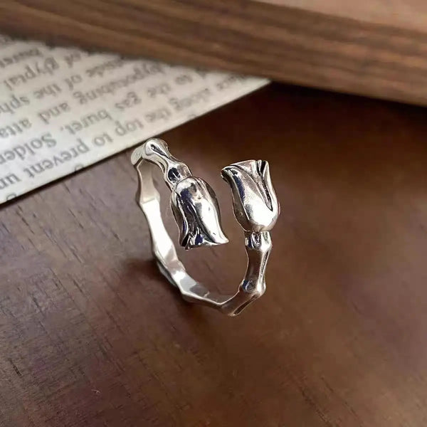 Adjustable Retro Rose Bud Cool Open Ring