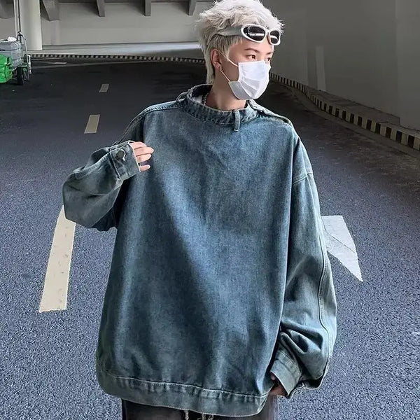 Streetwear-Jeans-Sweatshirt im koreanischen Stil mit Stehkragen