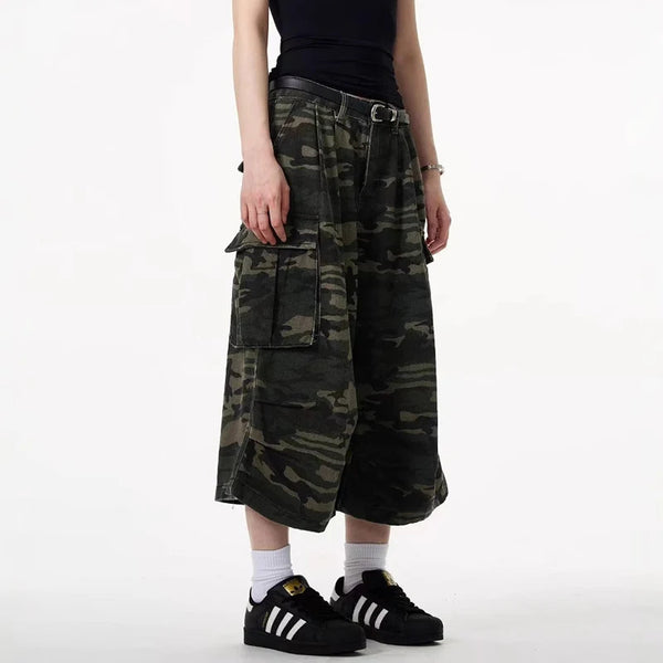 Camouflage Wide Leg Denim Jorts