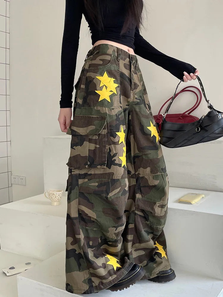 Model wearing the Camouflage Star-Studded Cargo Pants
