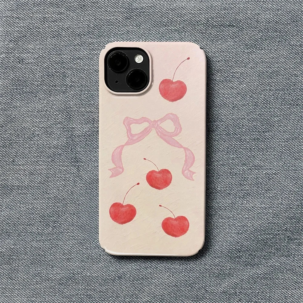 Front viewof the Pink Cherry Bow Iphone Case