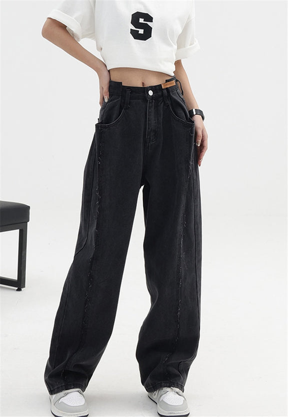 Black Baggy High Waist Straight Bottom