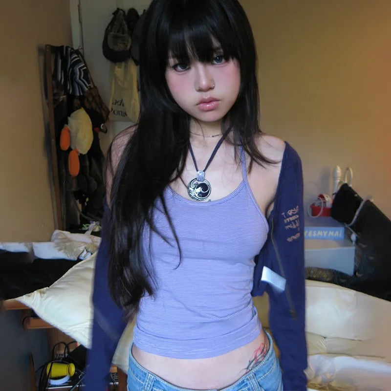 Model wearing the purple Uplifting Crop T-shirt