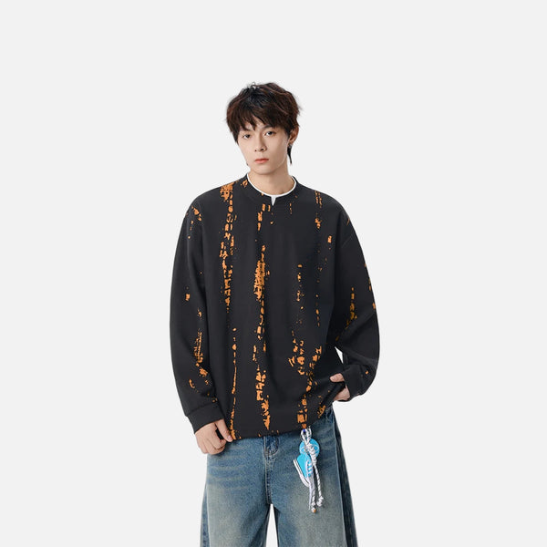 Cozy Distressed Tie Dye Crew Neck Sweatshirt