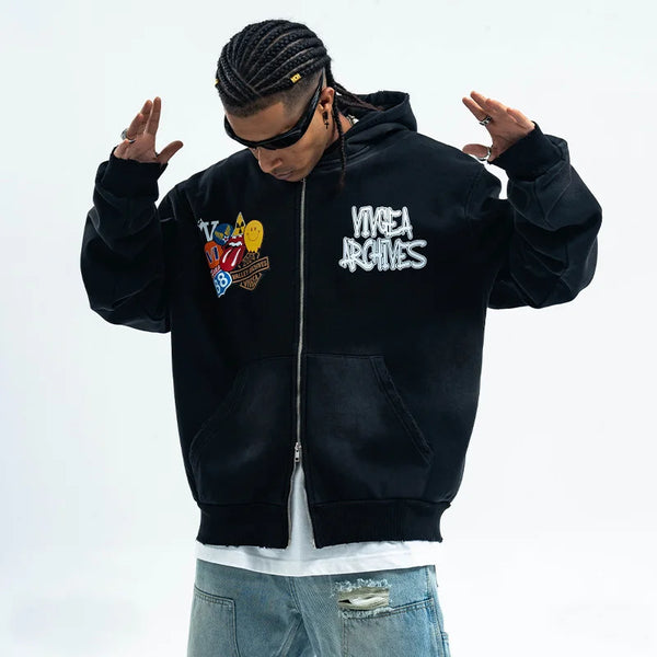 Gemütliches, auffälliges, bemaltes Kapuzen-Sweatshirt im amerikanischen Stil