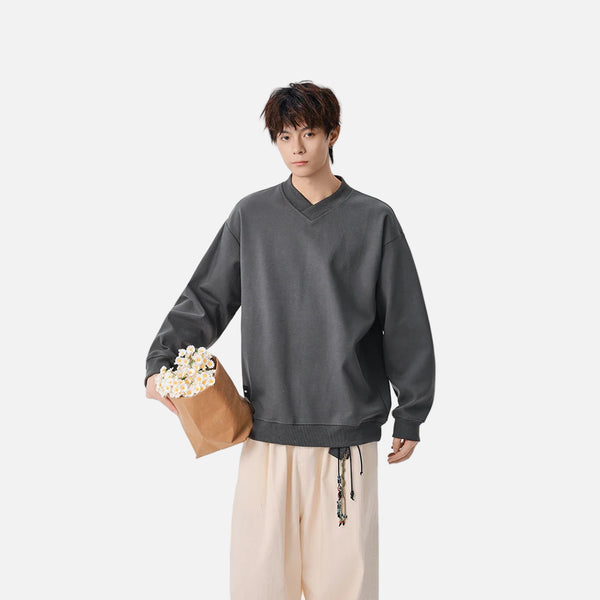 Minimalist Label Detail V-Neck Sweatshirt