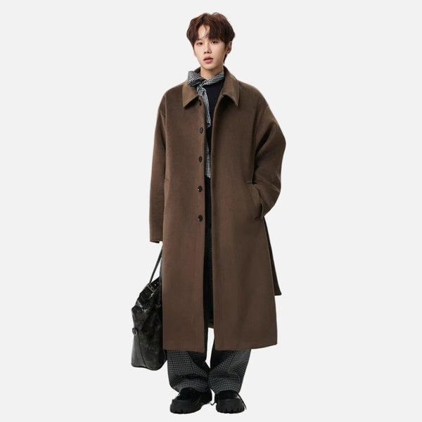 Lightweight Plaid Single Breasted With Belt Woolen Coat