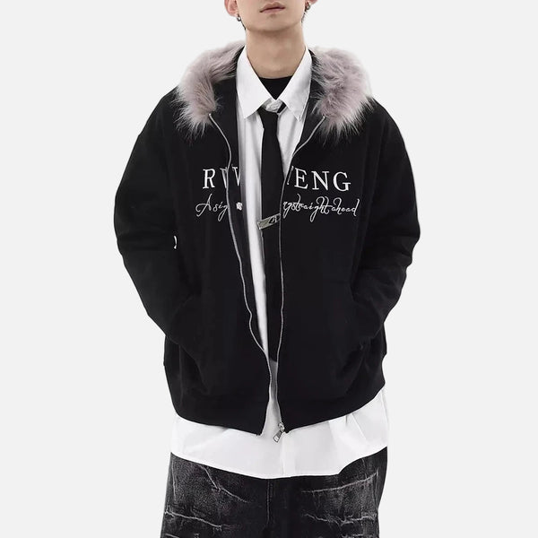 Essential Casual Zipper Faux Fur Hooded Sweatshirt