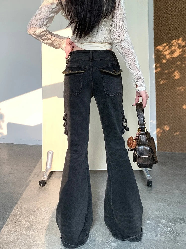 Modern wearing the black Classic High-Waist Denim Jeans