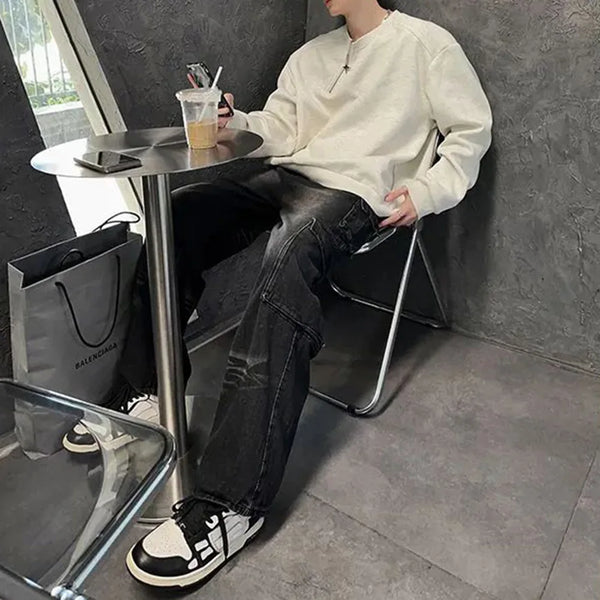 Retro Metall Halbreißverschluss Spleißen Sweatshirt