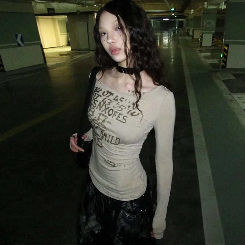 Model wearing the khaki Coordinate Latitude Graphic T-Shirt