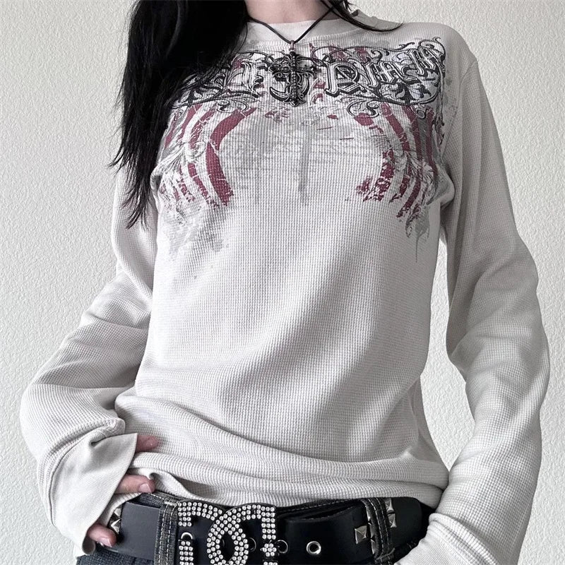 Model weaing the white Ethereal Skull Embrace T-Shirt