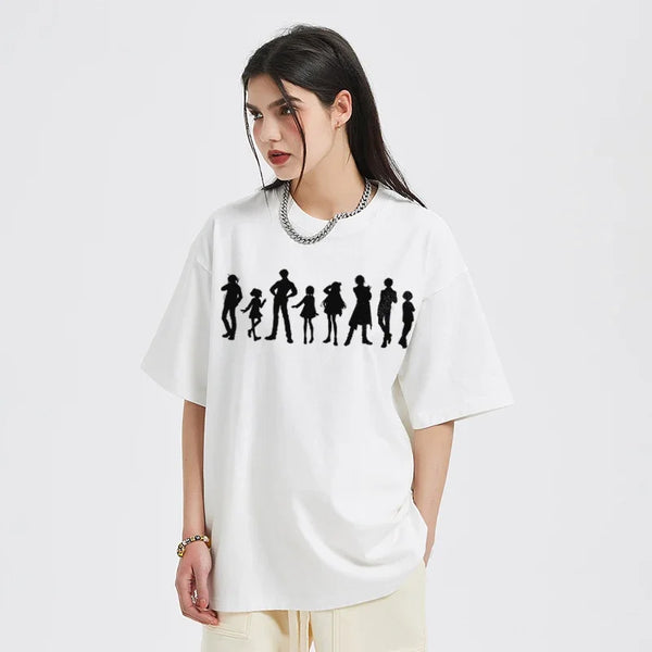 Japan Harajuku Anime Cartoon Schatten Grafik T Shirt Unisex Streetwear 2024 T-Shirt Männer Casual Weiß Baumwolle T-shirt Tops Tees Y2K