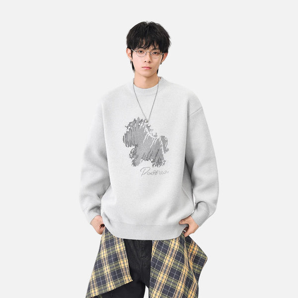 Abstract Unicorn Pattern Knitted Crew Neck Sweater