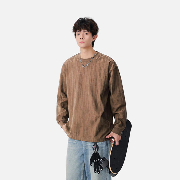 Comfortable Textured Crew Neck Long Sleeve T-Shirt