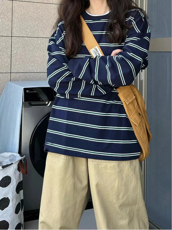 Chic Korean Striped Long Sleeve Sweatshirt