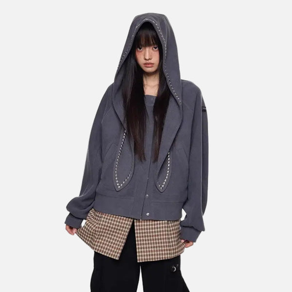 Winter Rivet Rabbit Ears Loose Casulal Sweatshirt