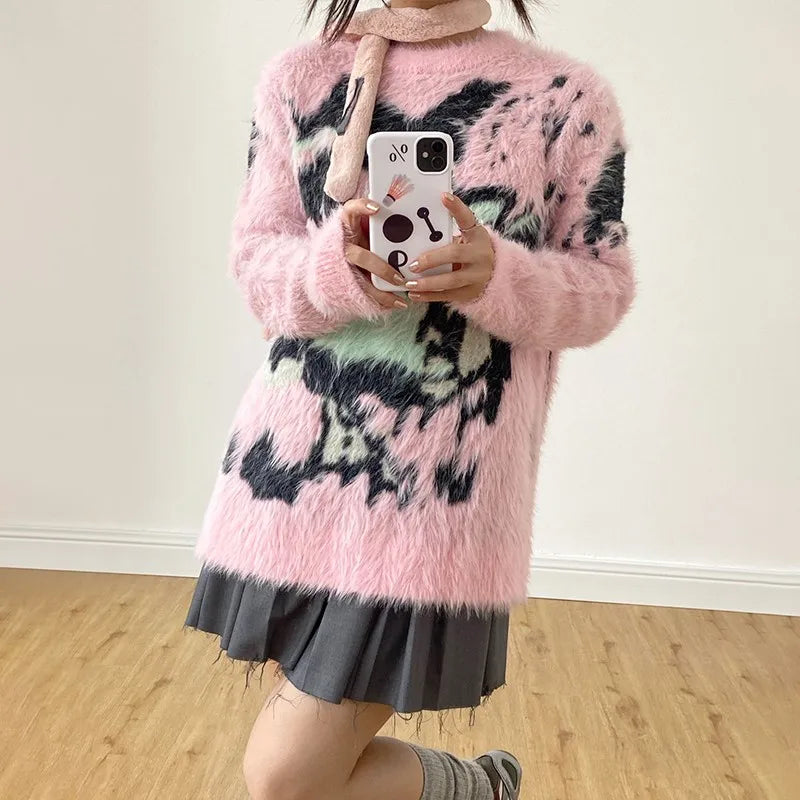 Model wearing the pink Soft Punk Oversized Sweater