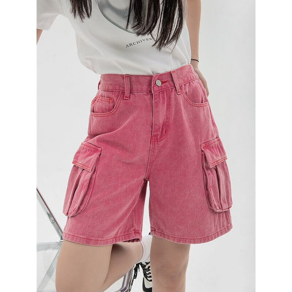 High-waist Pink Denim Shorts