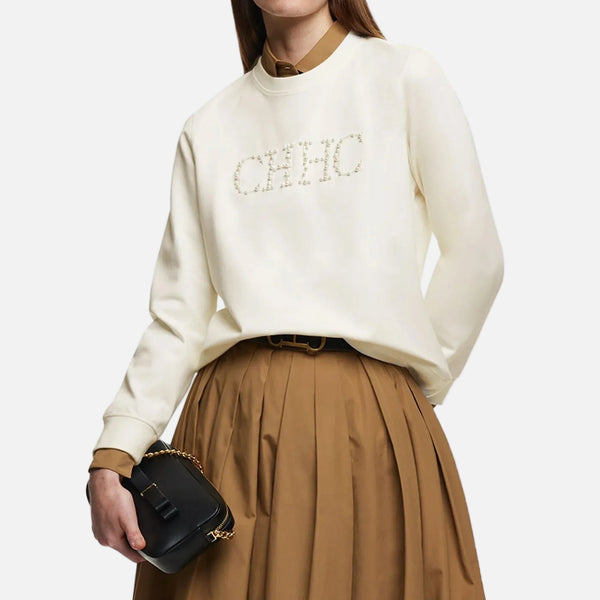 Winter Chic Beaded O-Neck Sweatshirt