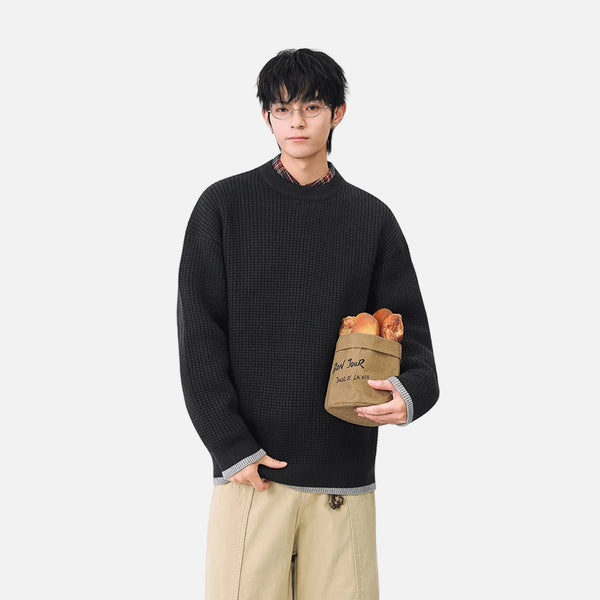 Y2K Cozy Crew Neck Waffle Knit Sweater
