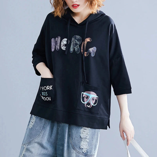 Damen-Sweatshirt mit süßem Buchstaben-Print, lässig