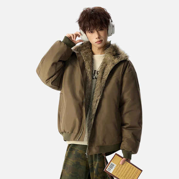 Streetwear Solid Color Padded Faux Fur Jacket
