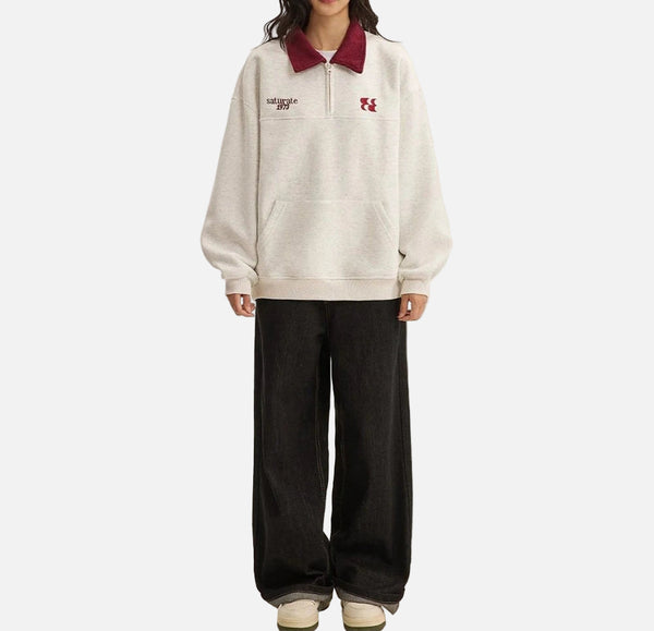 Velvet Embroidered Turn-Down Collar Sweatshirt