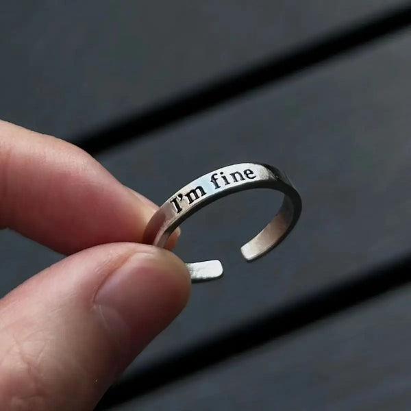 Adjustable Retro Goth I Am Fine Open Ring