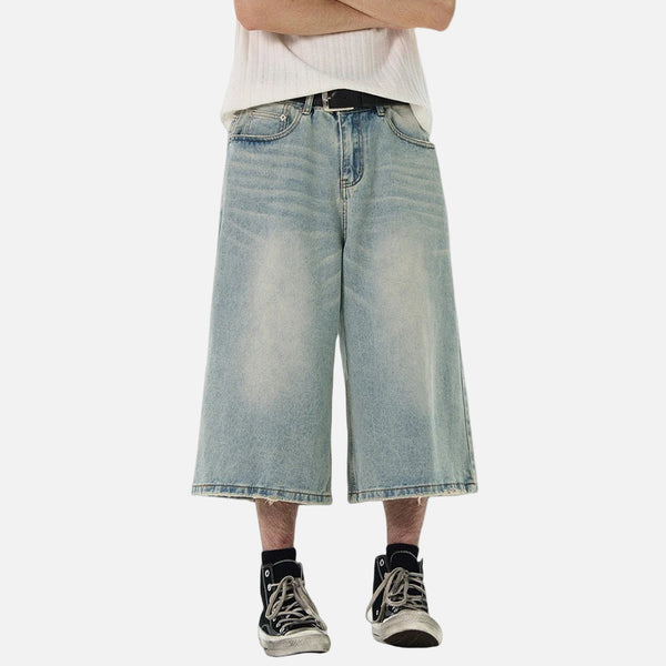 Streetwear Retro Distressed Washed Wide Leg Jorts