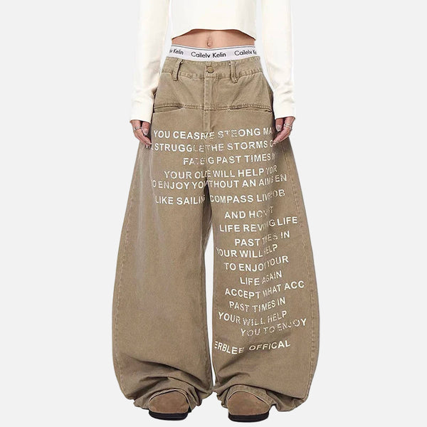 Premium Streetwear Khaki Baggy Wide Leg Jeans