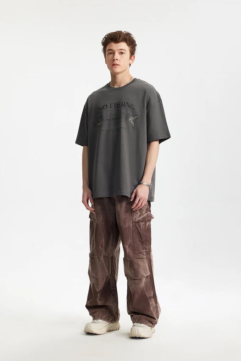 Model wearing the dark gray No Fishing T-Shirt