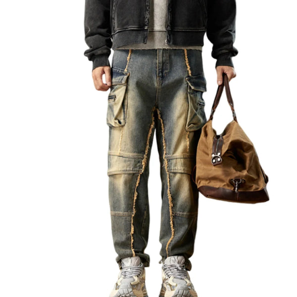 Trendy Distressed Loose-Fit Cargo Denim Jeans