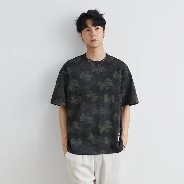 Men's Streetwear Retro Ink Dye Maple Leaf T-Shirt