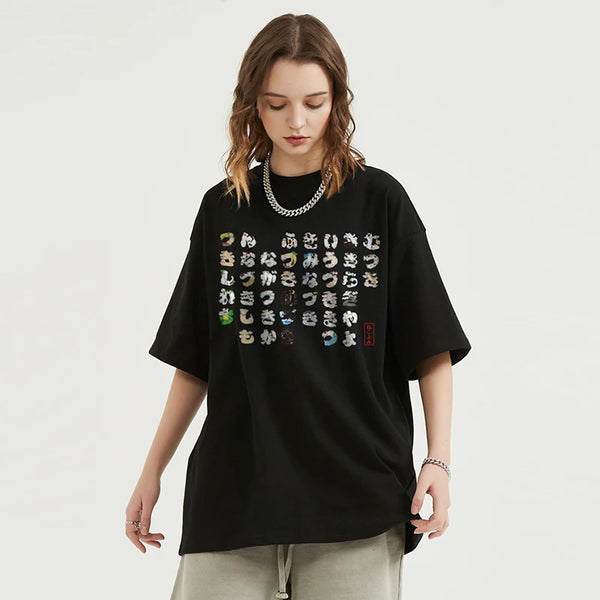 Camiseta con estampado de gato japonés Ukiyoe para hombre, ropa de calle, camiseta negra lavada de algodón, camisetas de Hip Hop Unisex, 2024