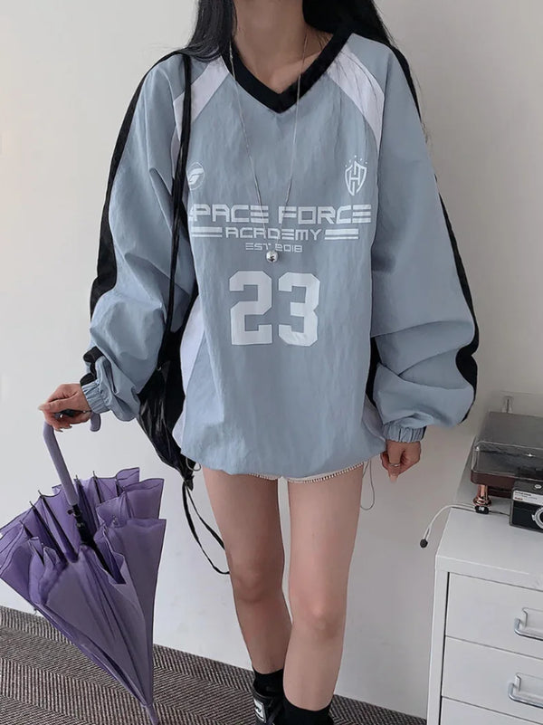 Oversized V-Neck Sports Sweatshirt