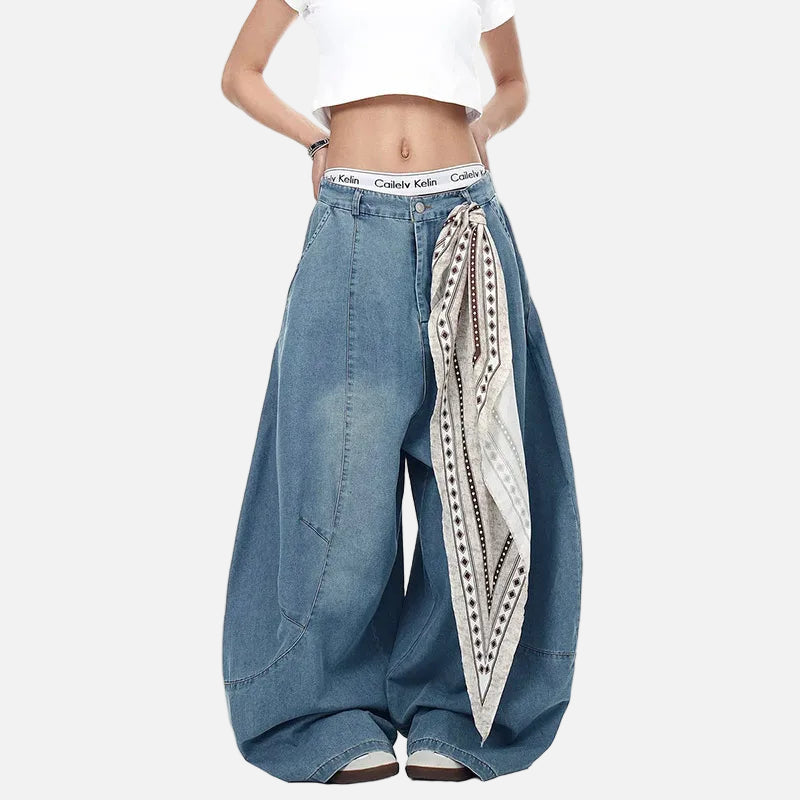 Y2K Street Muse Wide-Leg Scarf Jeans – DAXUEN Y2K Street Muse Wide-Leg Scarf Jeans – DAXUEN
