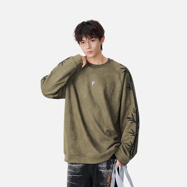 Bamboo Pattern Crew Neck Sweatshirt