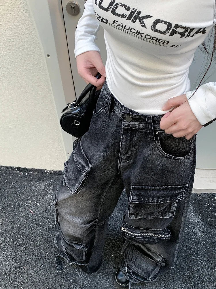 Black Washed Streetware Baggy Cargo Jeans DAXUEN black-washed-streetware-baggy-cargo-jeans-daxuen