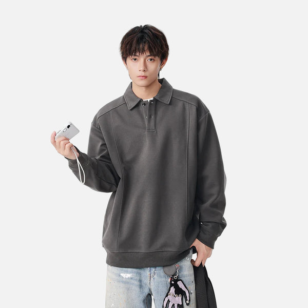 Classic Loose Fit Long Sleeve Polo Sweatshirt