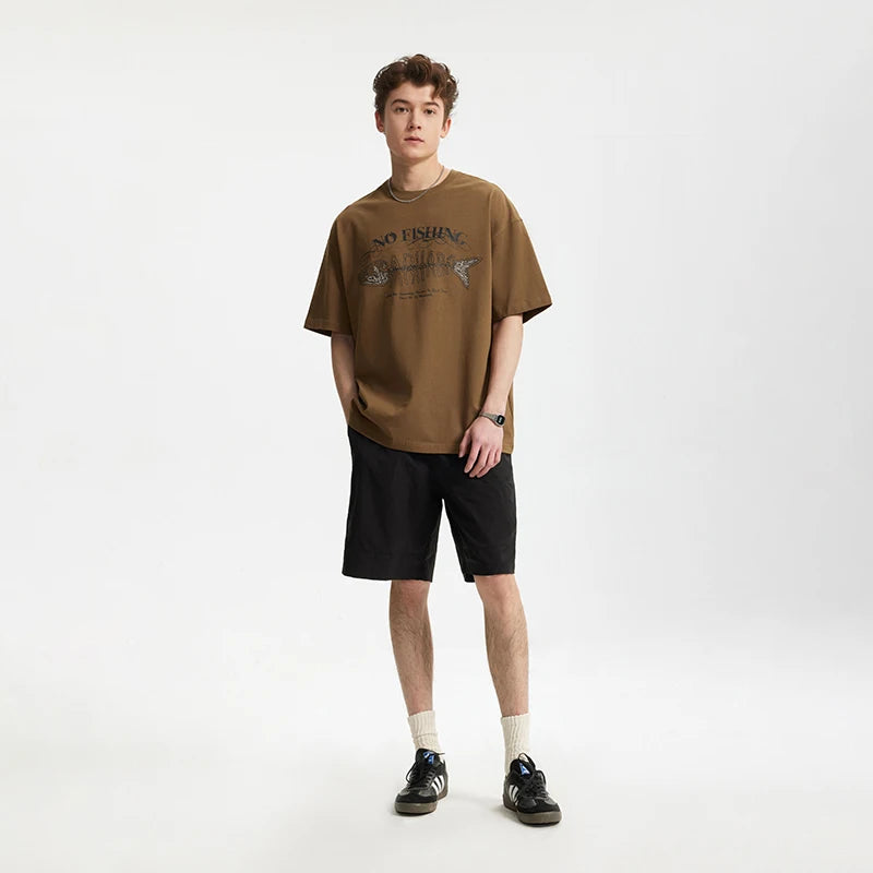 Model wearing the brown No Fishing T-Shirt