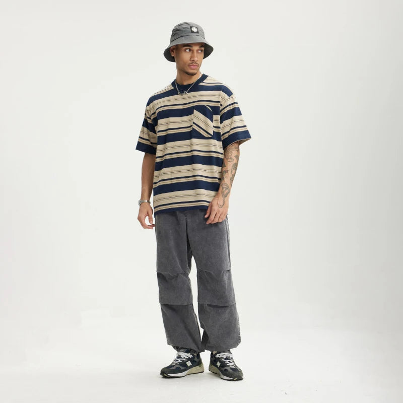 Model wearing the grey Elastic Waist Cargo Pants