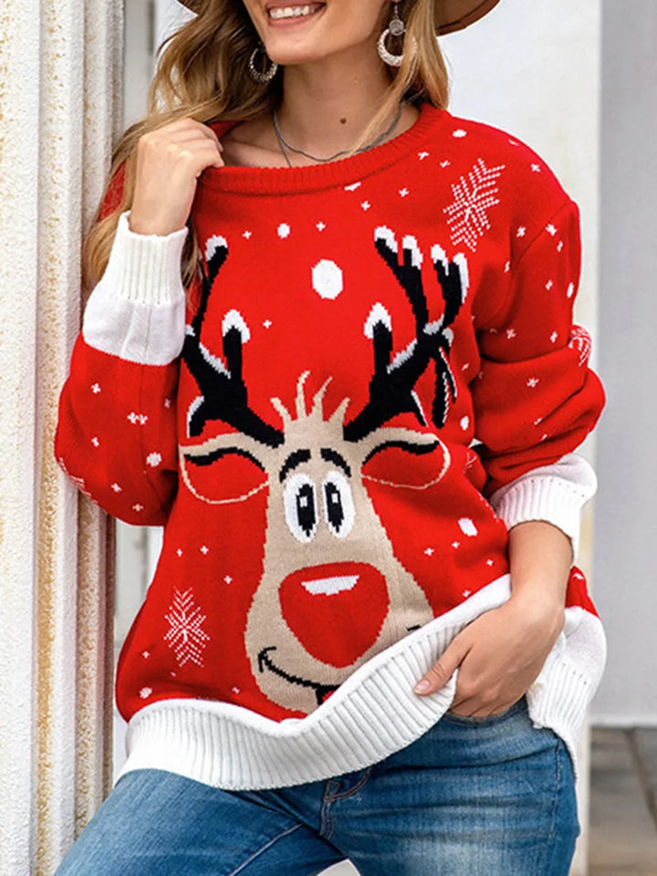 Model wearing the Christmas Reindeer Print Sweater