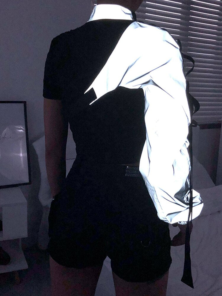 Reflective One Shoulder Top DAXUEN